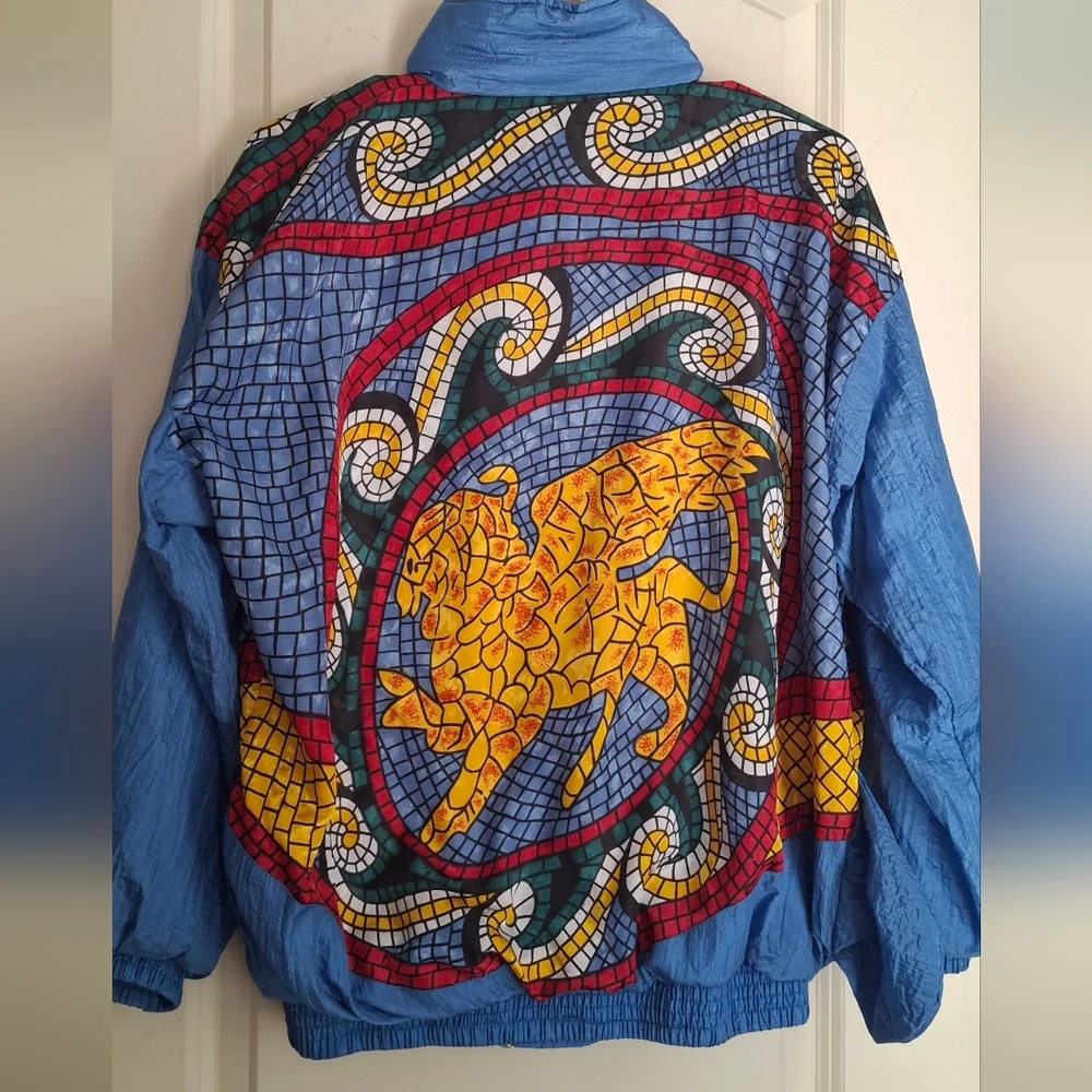 Vintage 80s Gallery Sport Mosaic Griffin Lion Full Zip Windbreaker Set Mens Sz M - Picture 10 of 16